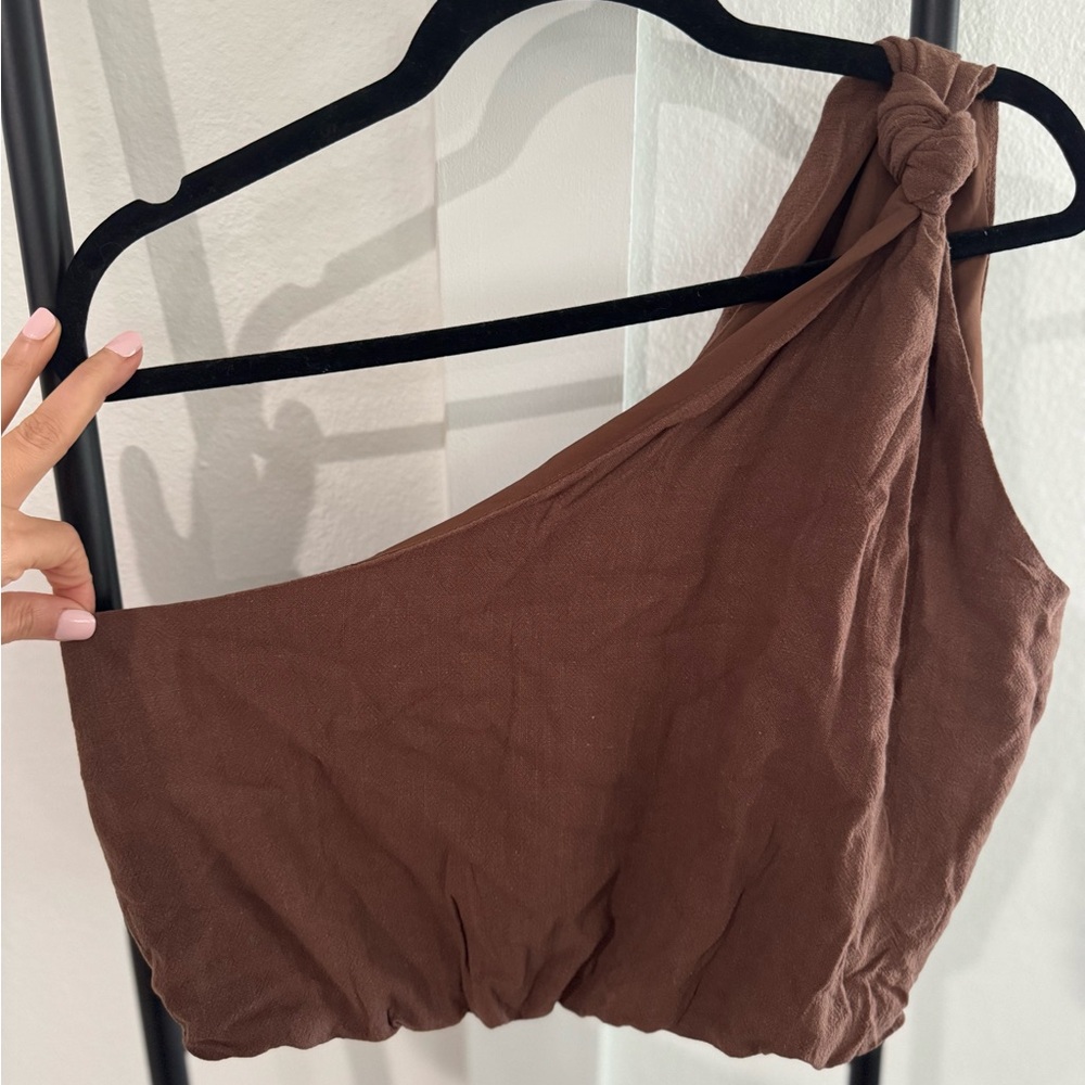 NWT Brown One-Shoulder Top and Shorts Two Piece Set